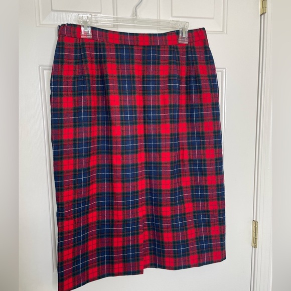 Vintage Pendleton Wool Plaid Skirt Red Navy green Tartan Knee Length | 14 - Picture 6 of 12